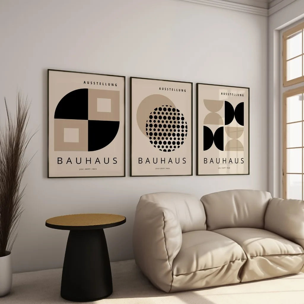 Bauhaus Weimar Beige Contrast Set of 3 Posters