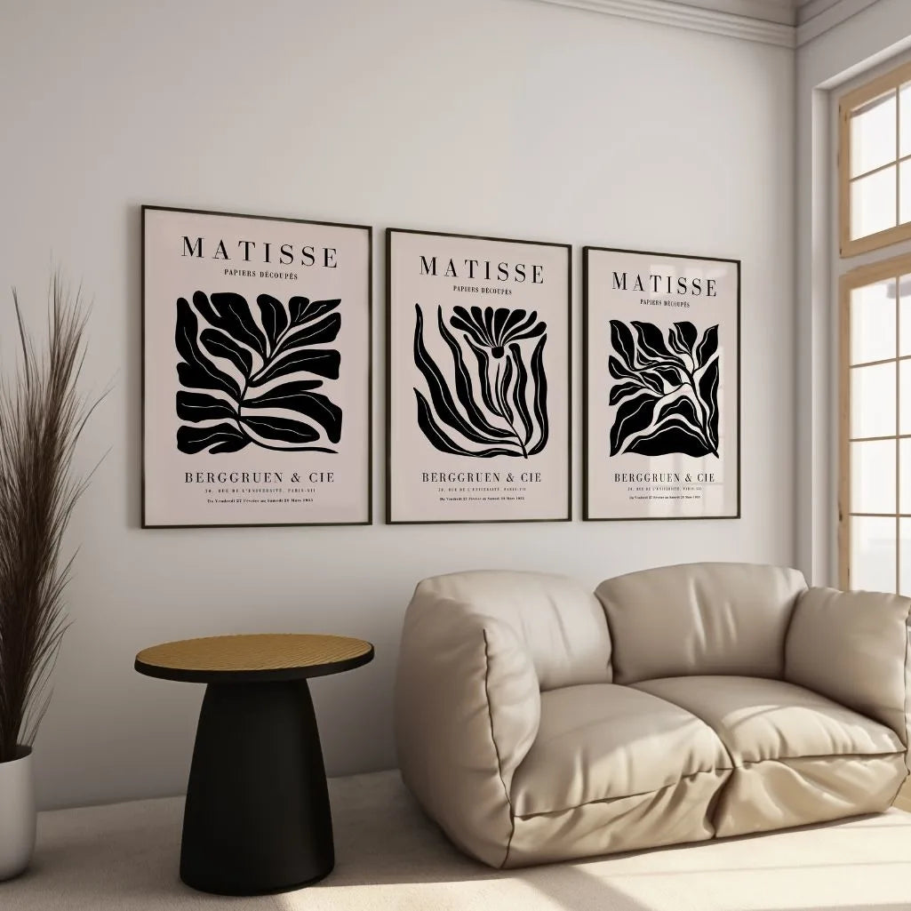 Matisse Black Flower & Leaves – Set of 3 Posters