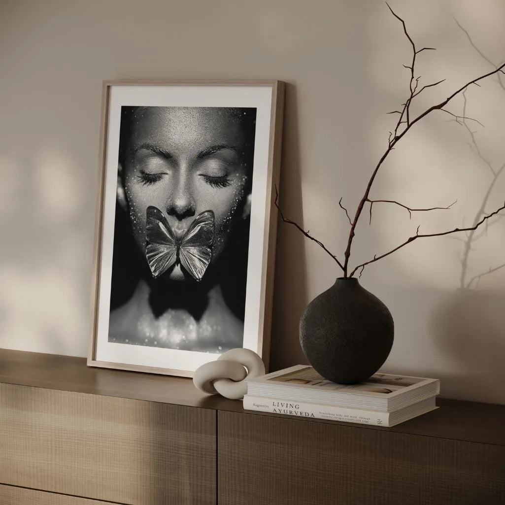 Silver Butterfly Portrait Poster