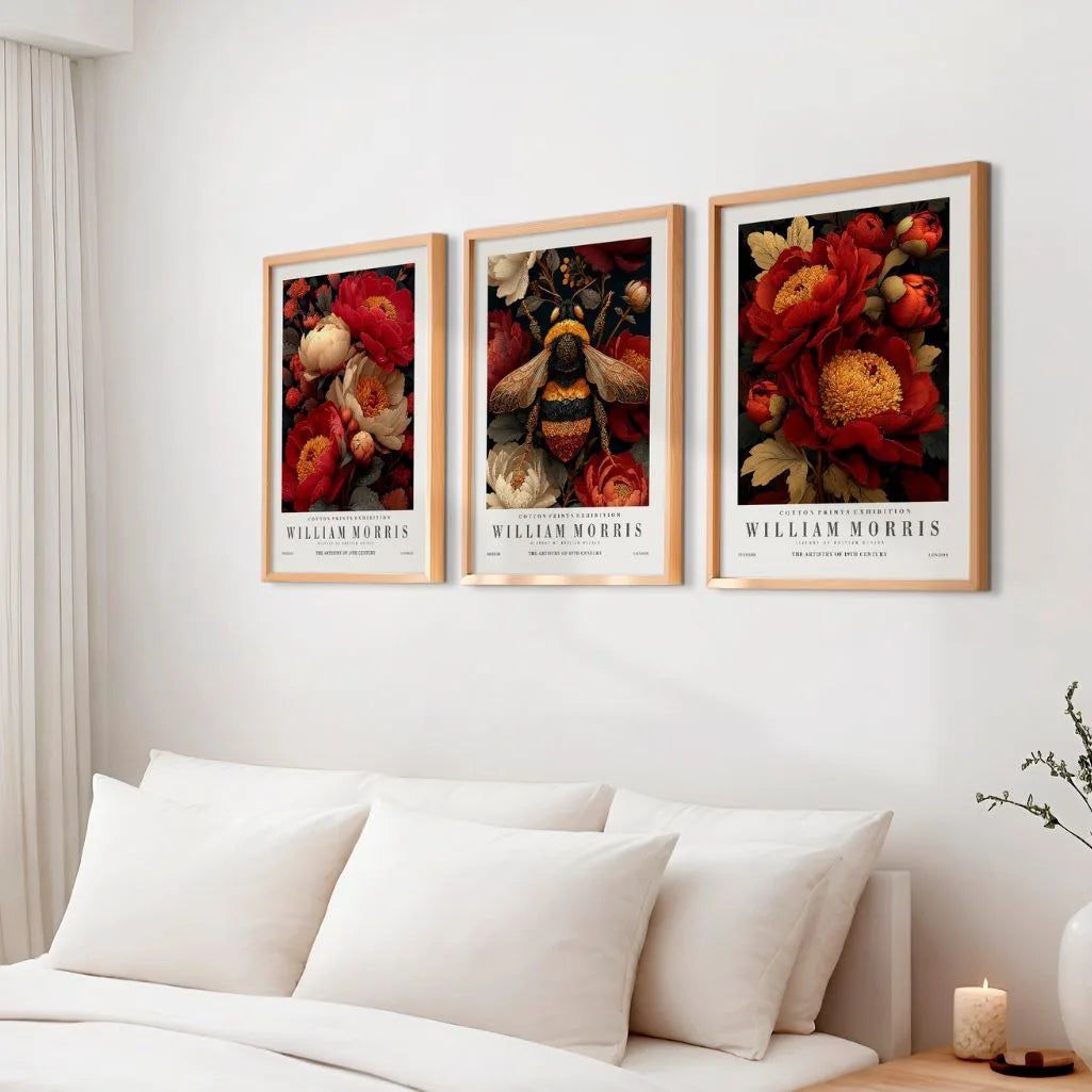 Peonies & Bee Ornament – Set of 3 Posters