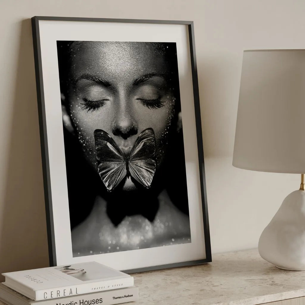 Silver Butterfly Portrait Poster