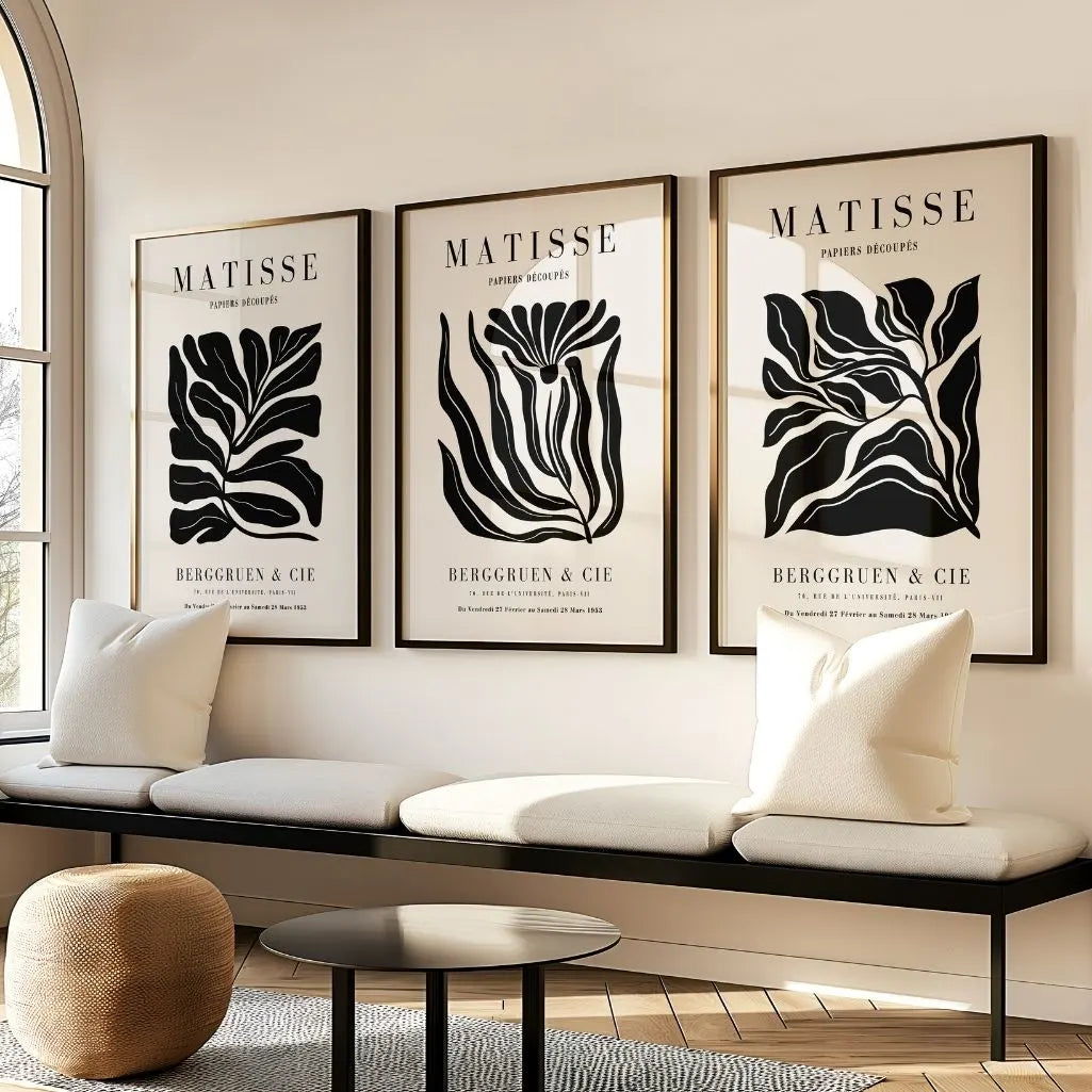 Matisse Black Flower & Leaves – Set of 3 Posters
