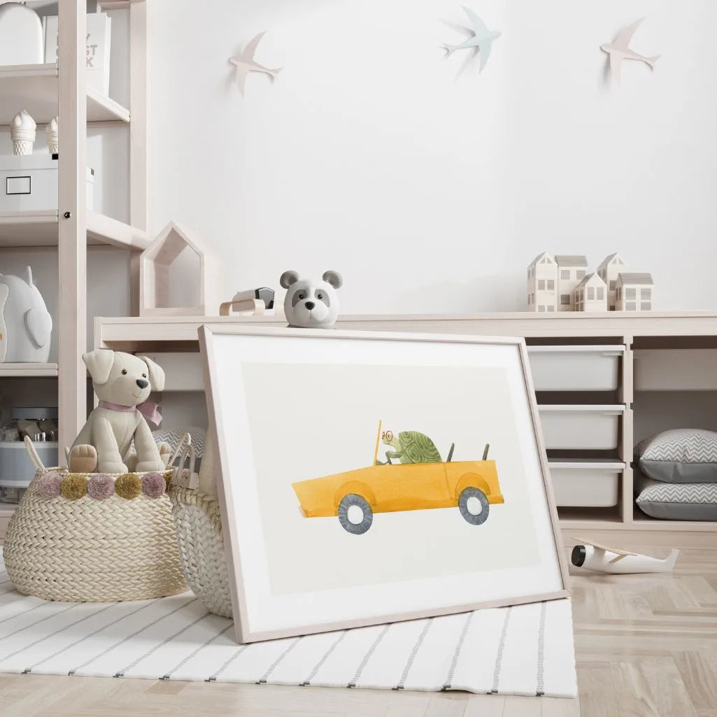 Turtle in a Yellow Car Poster