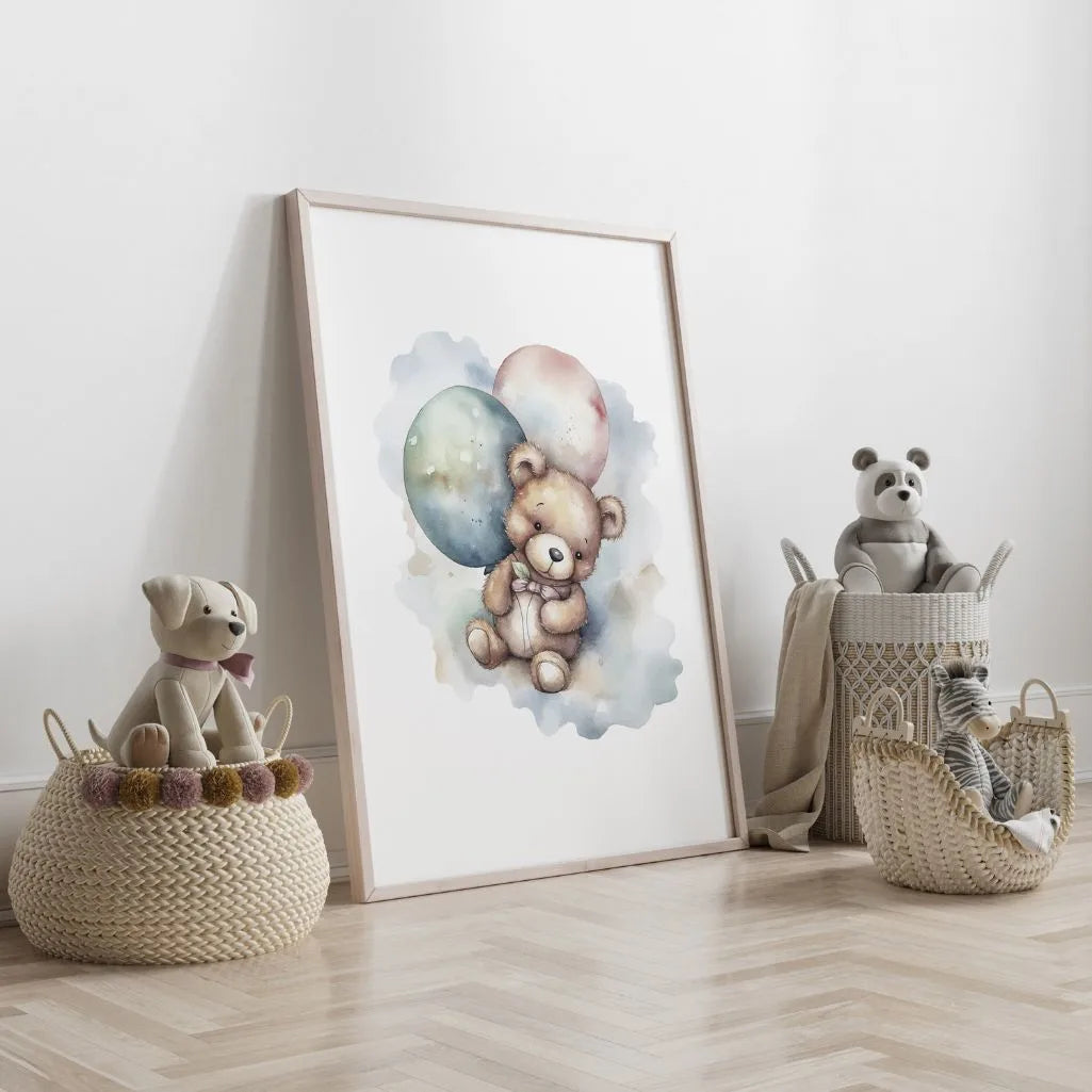 Pastel Bear With Balloons Poster