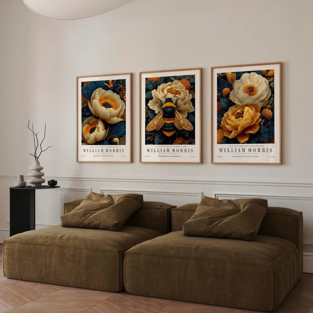 Golden Floral Nature – Set of 3 Posters