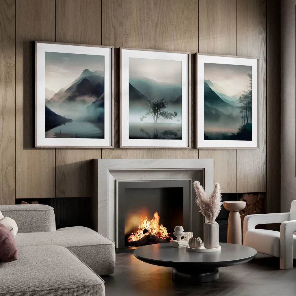 Misty Mountain Landscape Prints – Atmospheric Nature Set of 3