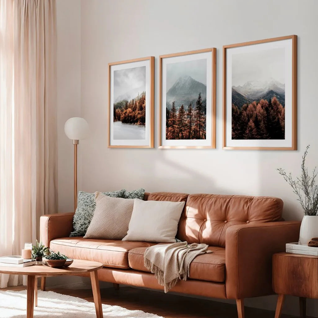 Misty Forest Mountain Prints – Minimal Nature Set of 3