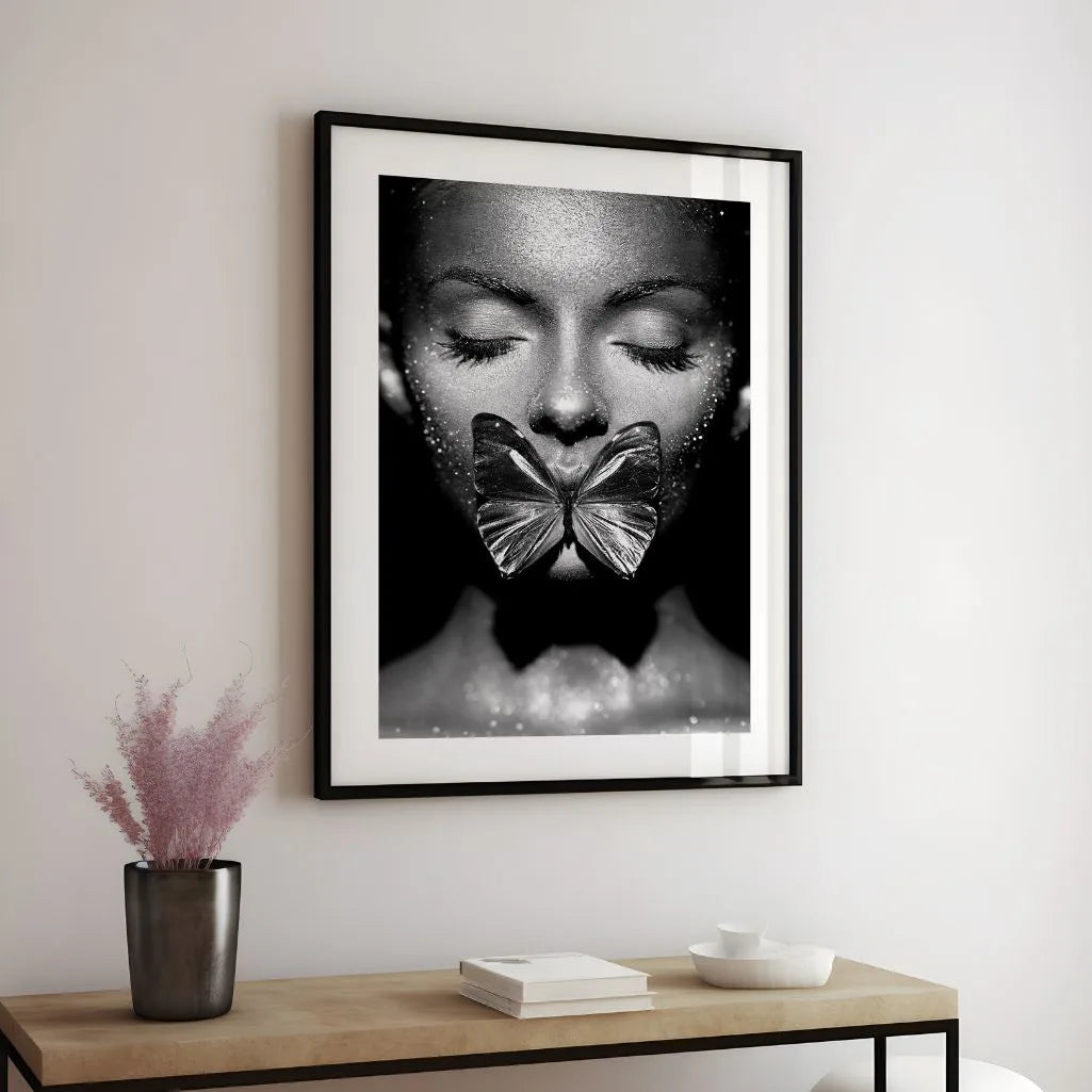 Silver Butterfly Portrait Poster