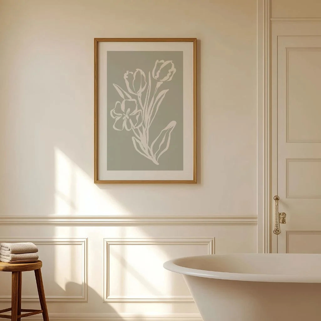 Sage Floral Line Art Poster