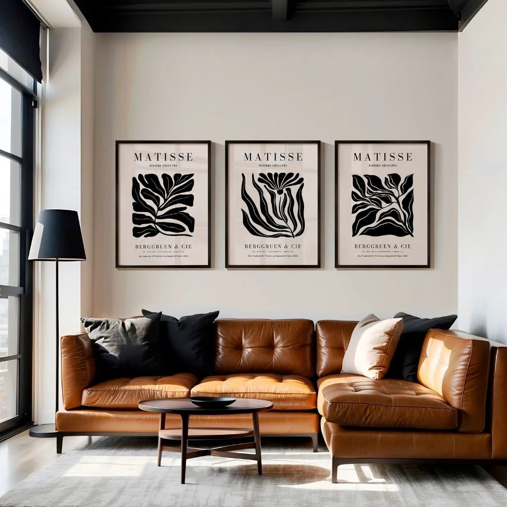 Matisse Black Flower & Leaves – Set of 3 Posters