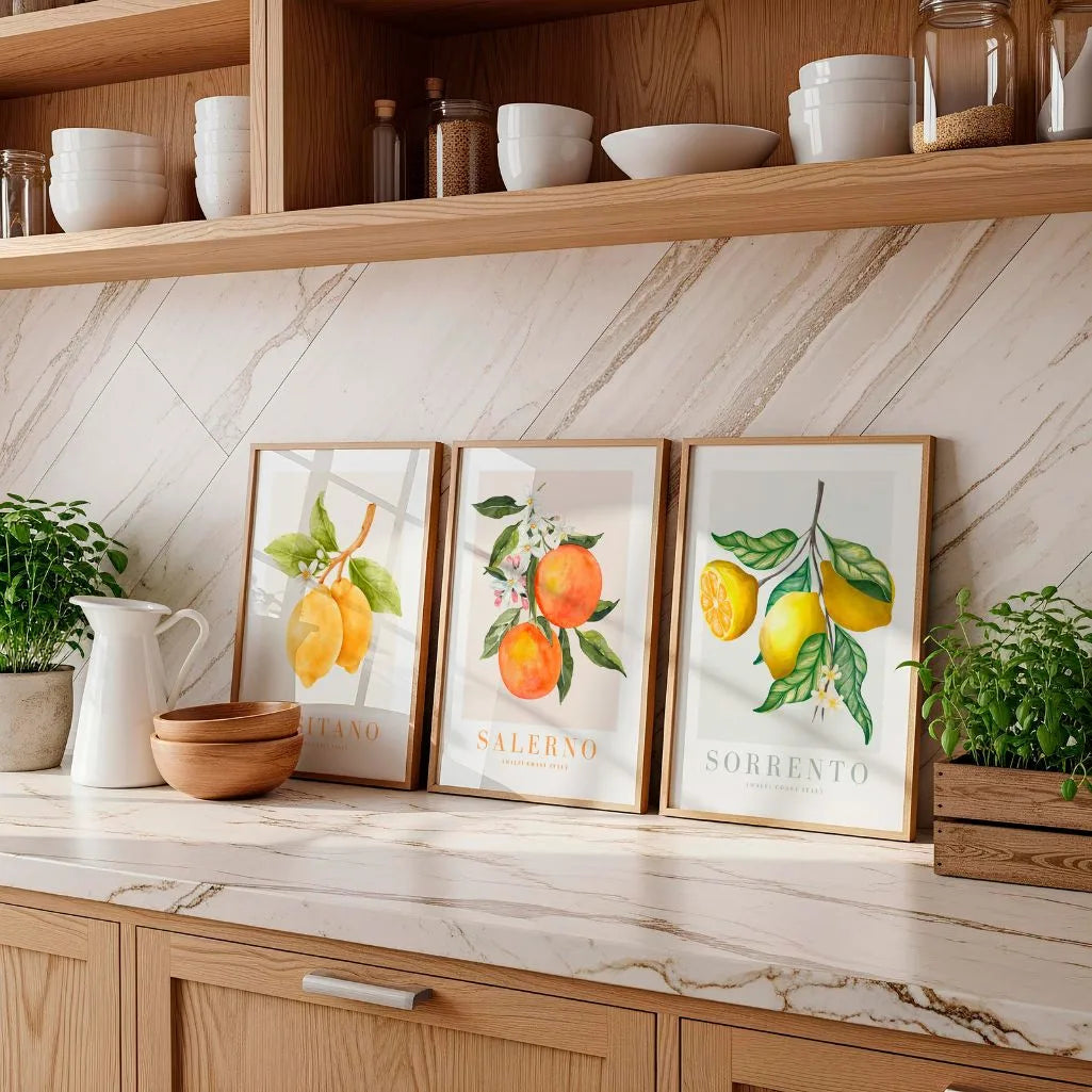 Amalfi Coast Lemon Art Prints – Sorrento, Positano & Salerno Set of 3
