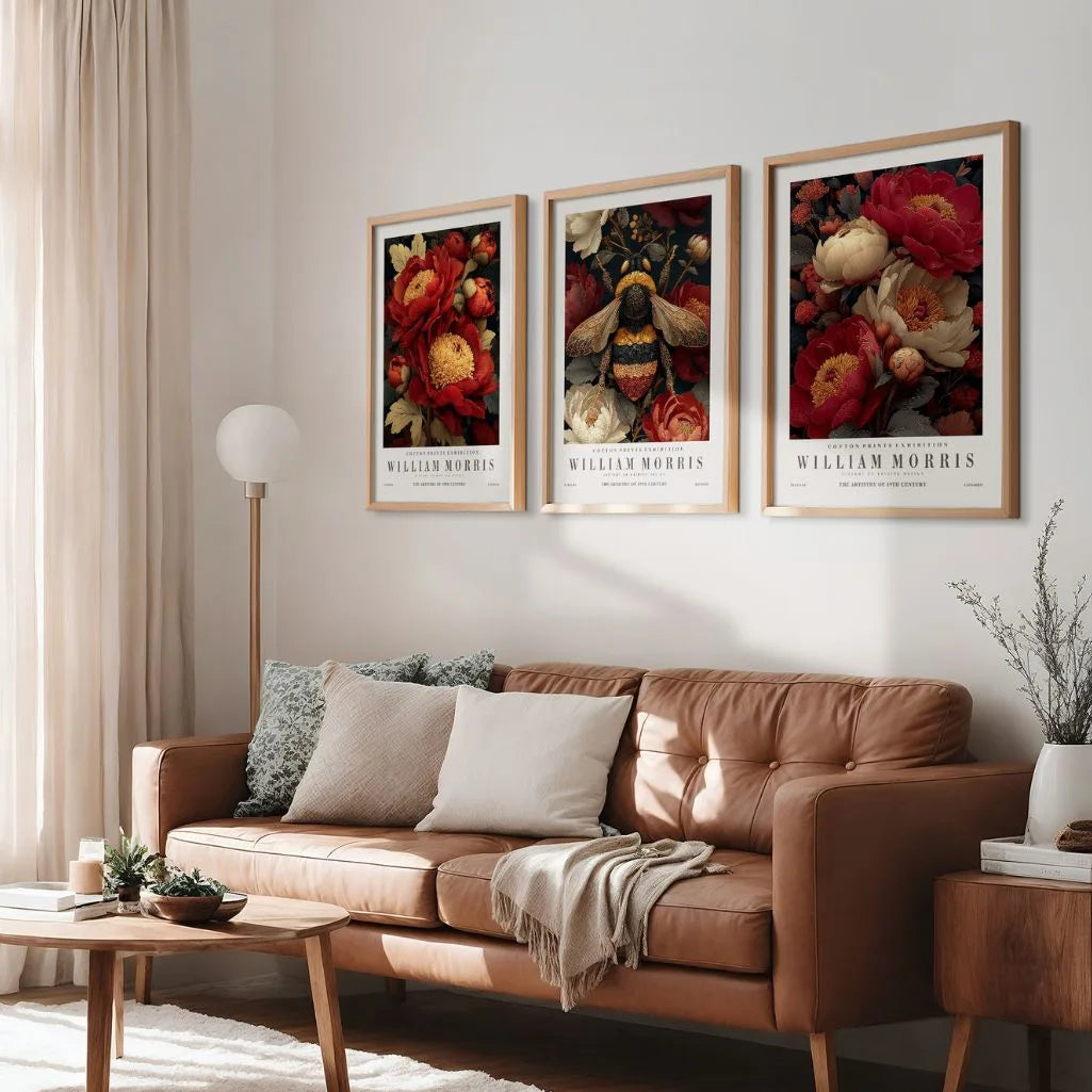 Peonies & Bee Ornament – Set of 3 Posters