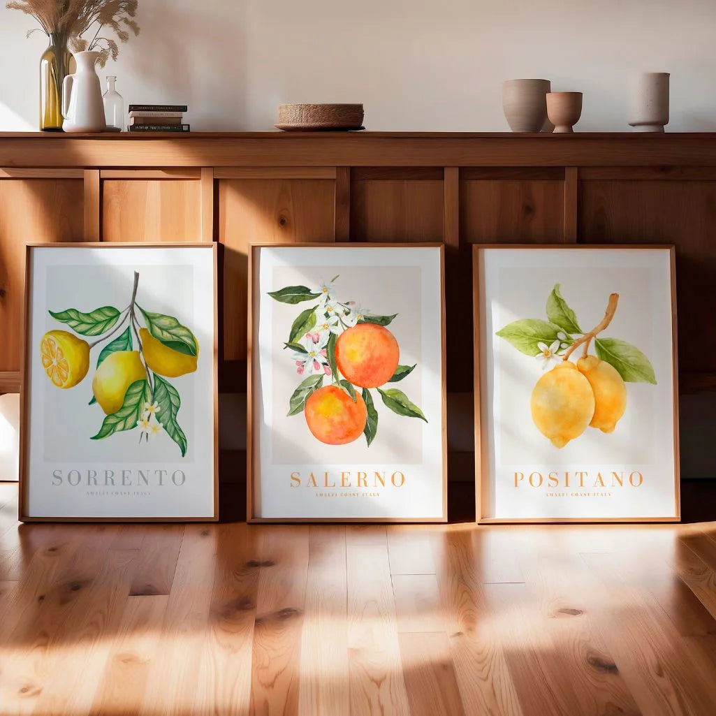 Amalfi Coast Lemon Art Prints – Sorrento, Positano & Salerno Set of 3