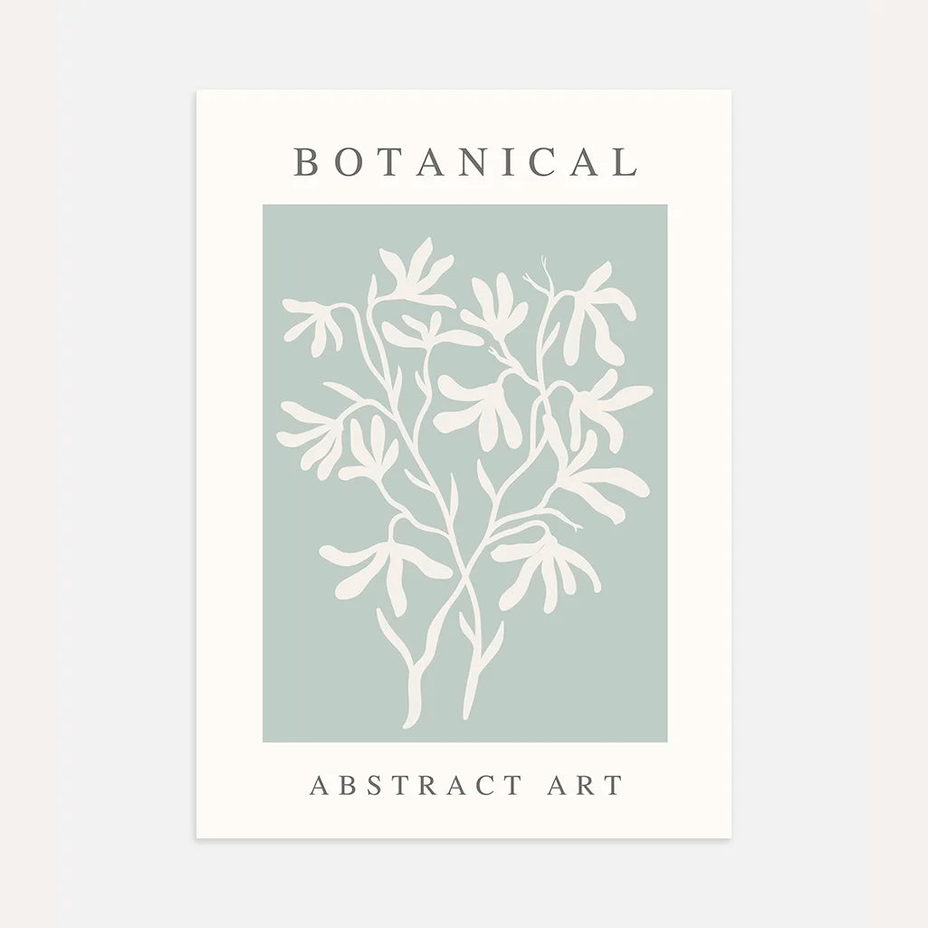 abstraktes botanisches poster grün beige moderne minimalistische wandkunst