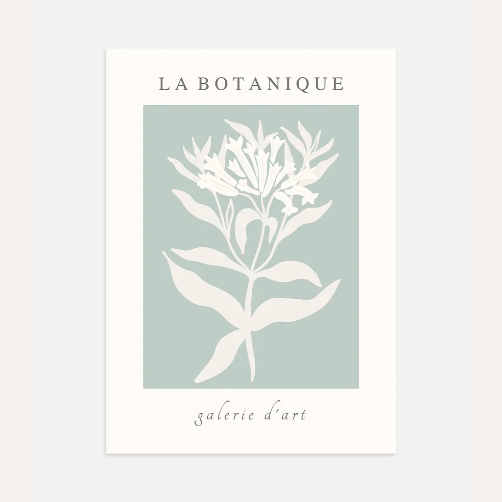 abstraktes botanisches blumen poster grün beige minimalistische wandkunst