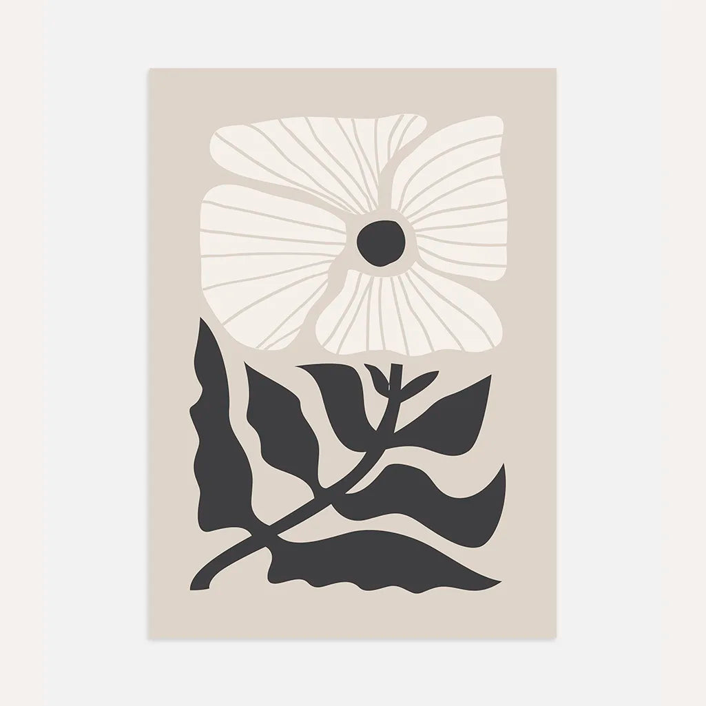 minimalistisches abstraktes blumen poster beige schwarz moderne wandkunst