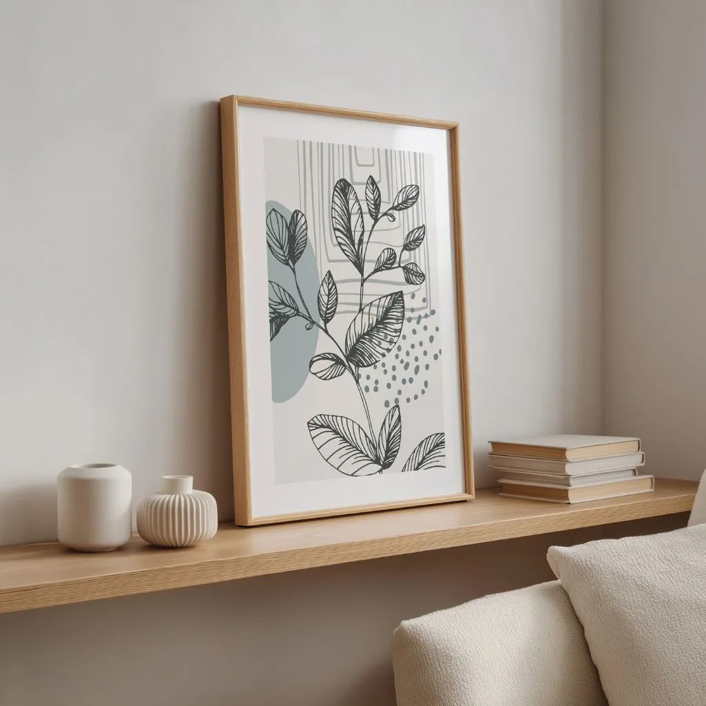 abstract leaves line art poster living room decor