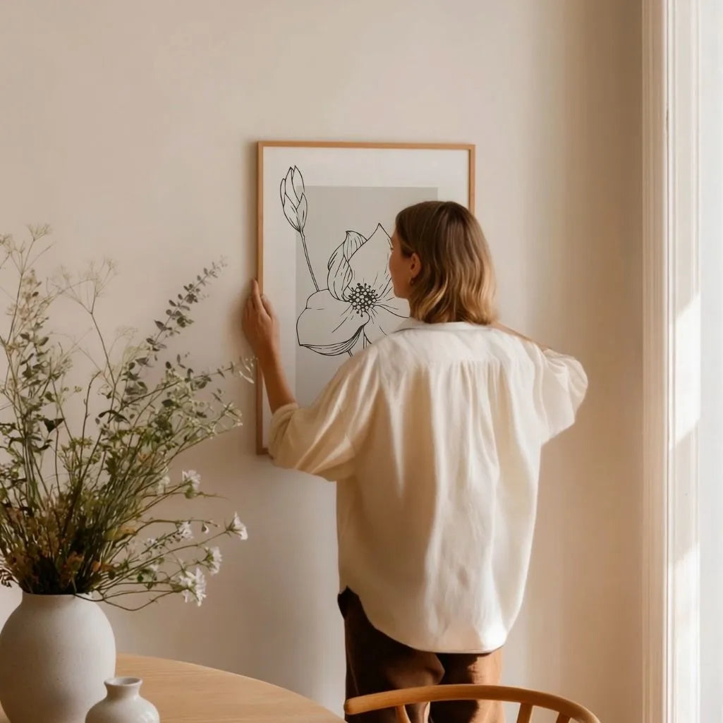 anemone sketch poster detail fine line drawing beige background