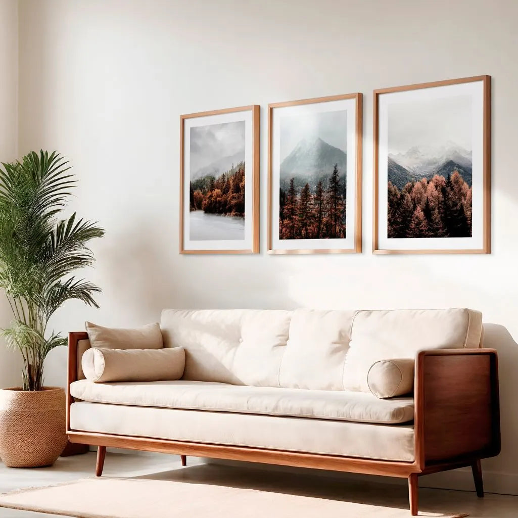 Autumn forest mountain poster set cozy nature gallery wall decor