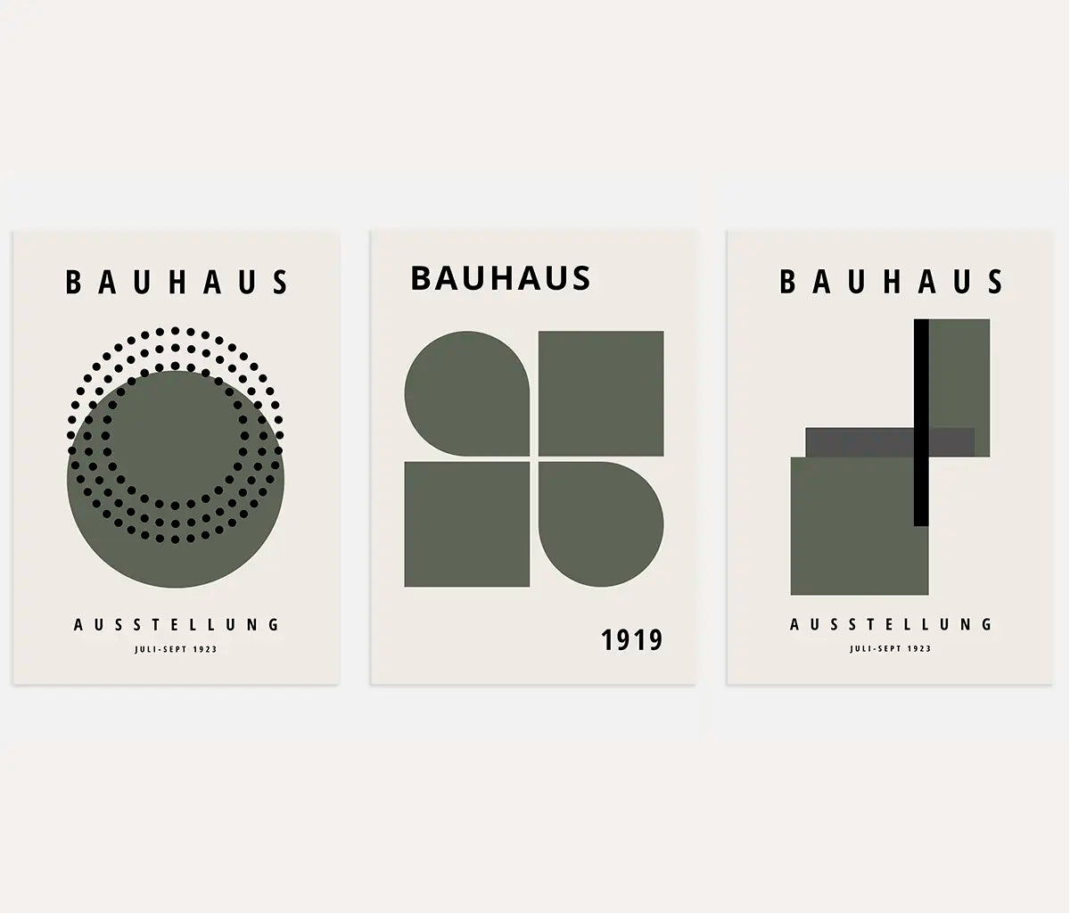 bauhaus poster set of 3 green beige dot pattern geometric wall art