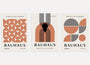 bauhaus poster set of 3 with brown and black concentric lines and geometric arcs