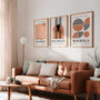 brown and black bauhaus wall art set with line composition in modern living room
