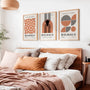 brown and black geometric bauhaus poster set with concentric lines in office