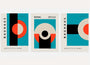 Set of three Bauhaus geometric posters with bold circles and abstract shapes for modern wall decor