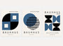 bauhaus poster set of 3 with navy and black circles half circles and modular geometric layouts