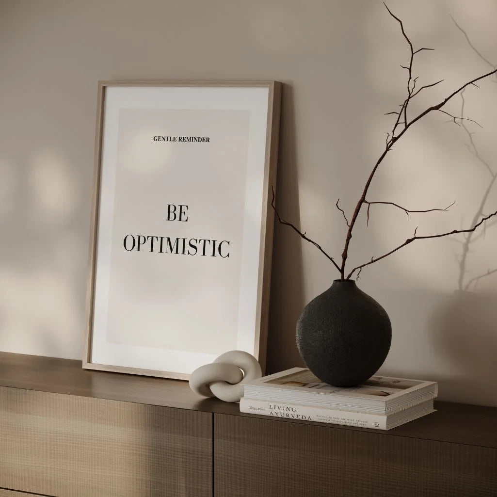 beige motivational poster styled in calm modern bedroom