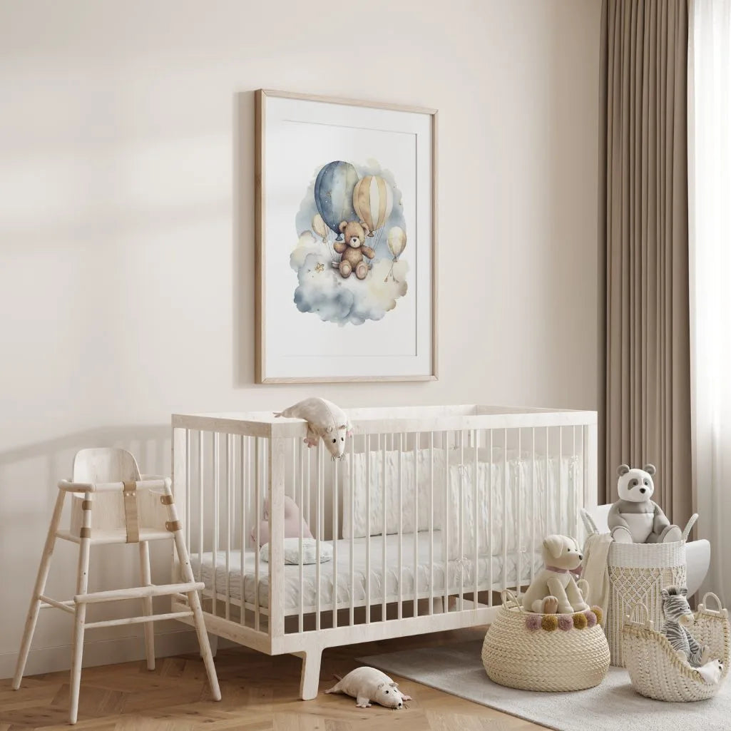 bear on a cloud balloons poster kids gallery wall