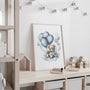 bear on cloud blue balloons poster nursery decor