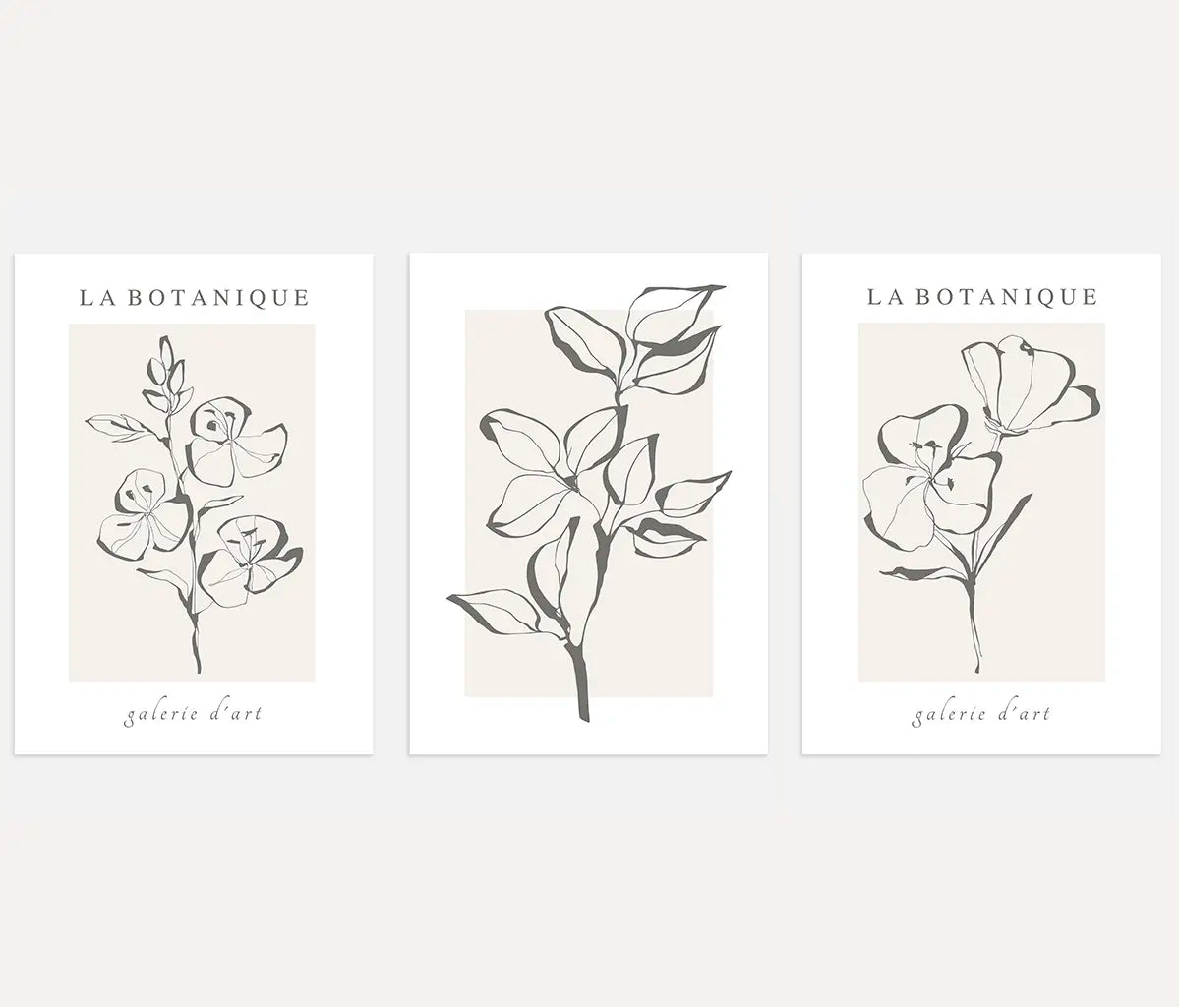 beige botanical line art poster set minimalist wall decor neutral tones