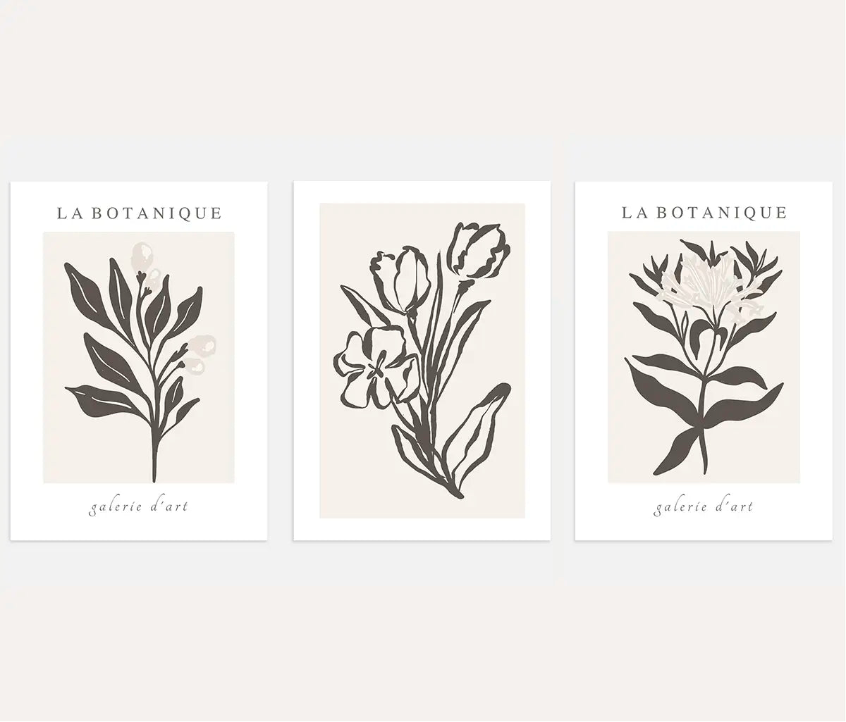 beige botanical line drawing poster set minimalist neutral wall decor