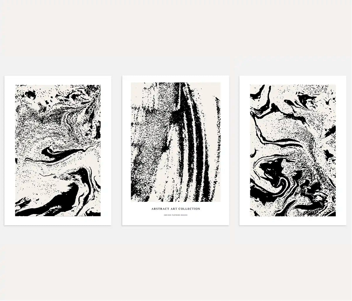 Abstract marble texture poster set in black and white fluid style