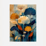 boho botanical poster in deep blue beige and gold tones for modern living room wall decor