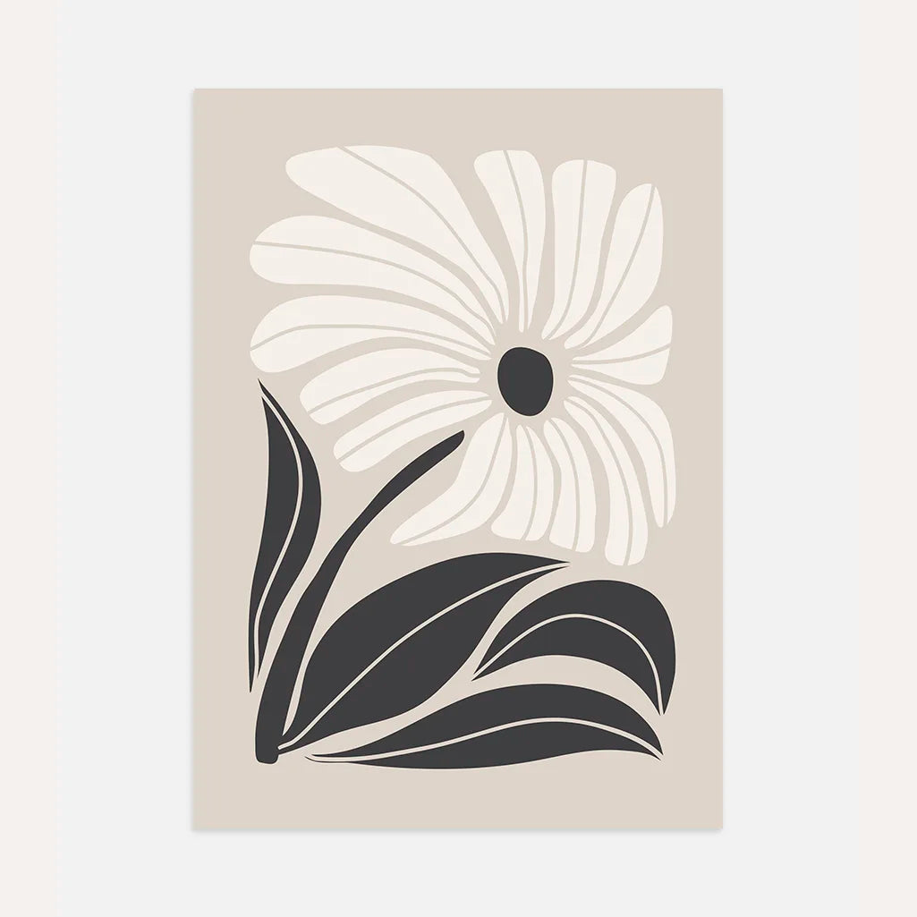 minimalistischer botanischer blumen poster beige schwarz moderne wandkunst