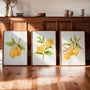 yellow green botanical lemon fruit poster set wall art for dining room decor