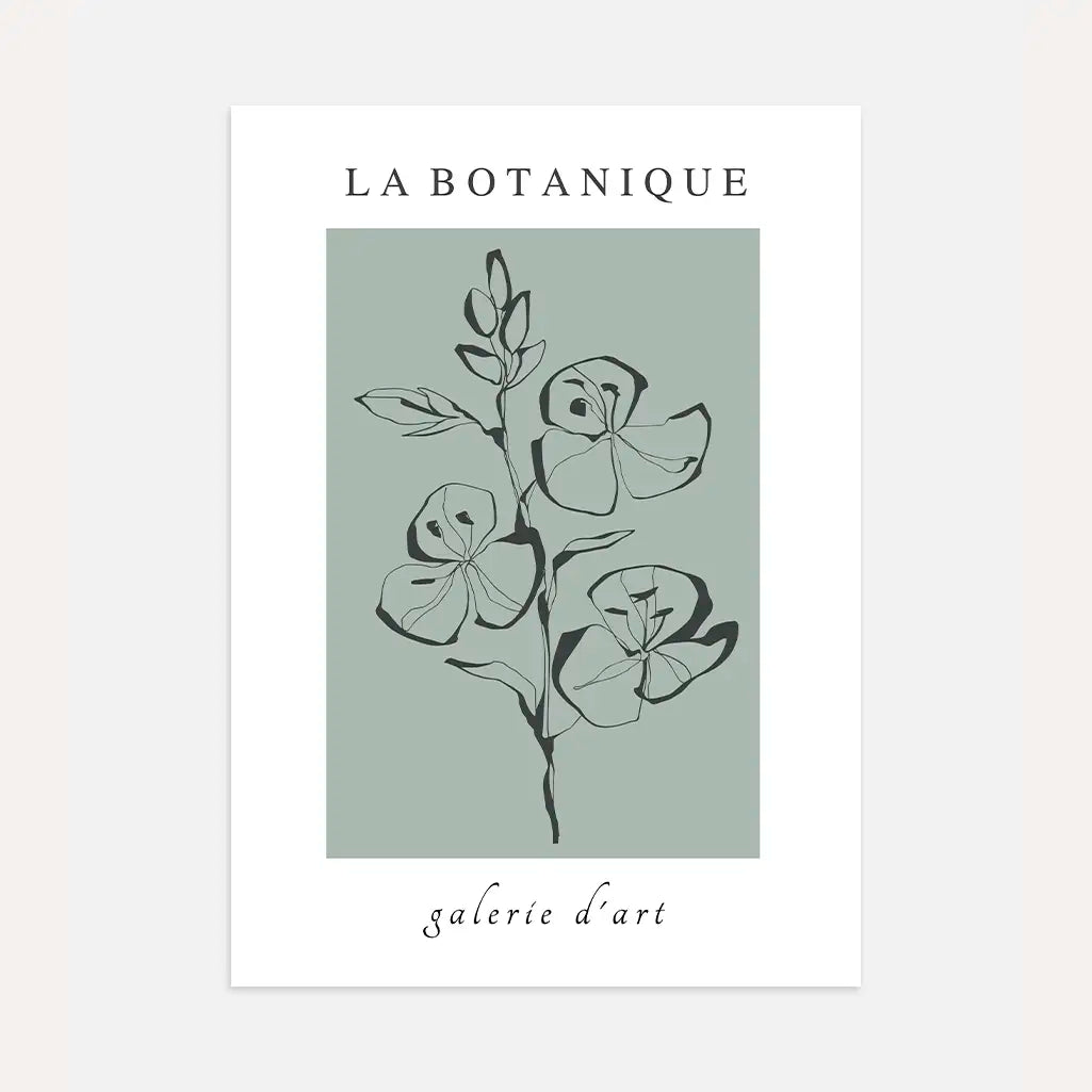 botanical line art composition poster sage grey minimalist floral wall art