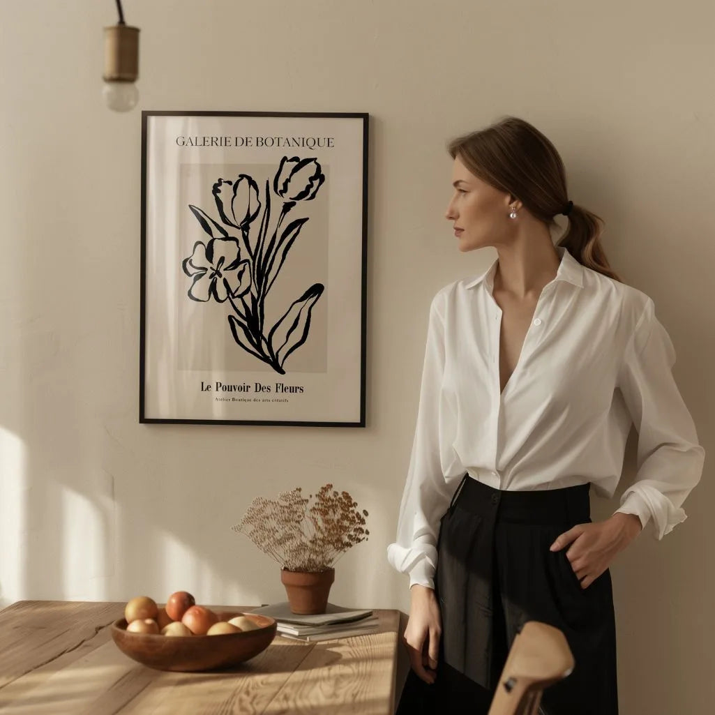 botanical line art living room decor