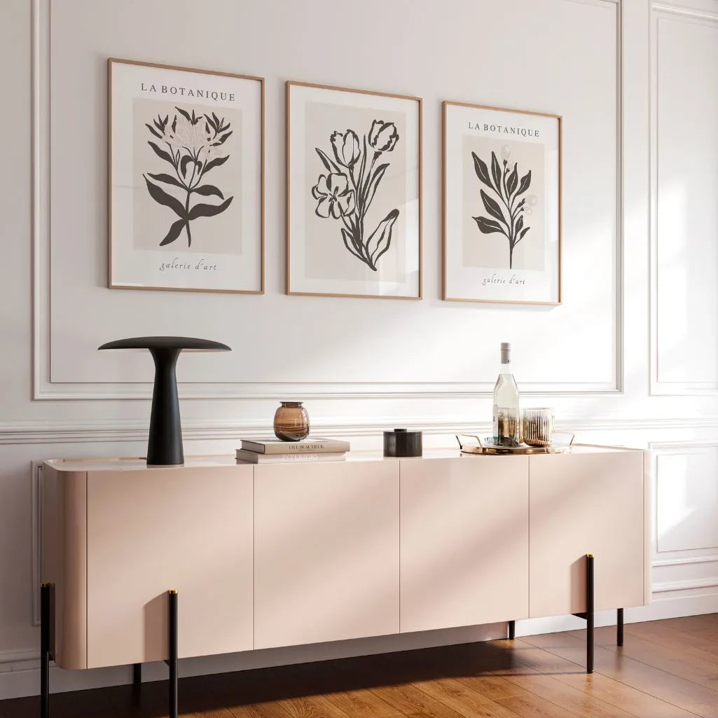 beige botanical line drawing posters modern living room wall decor