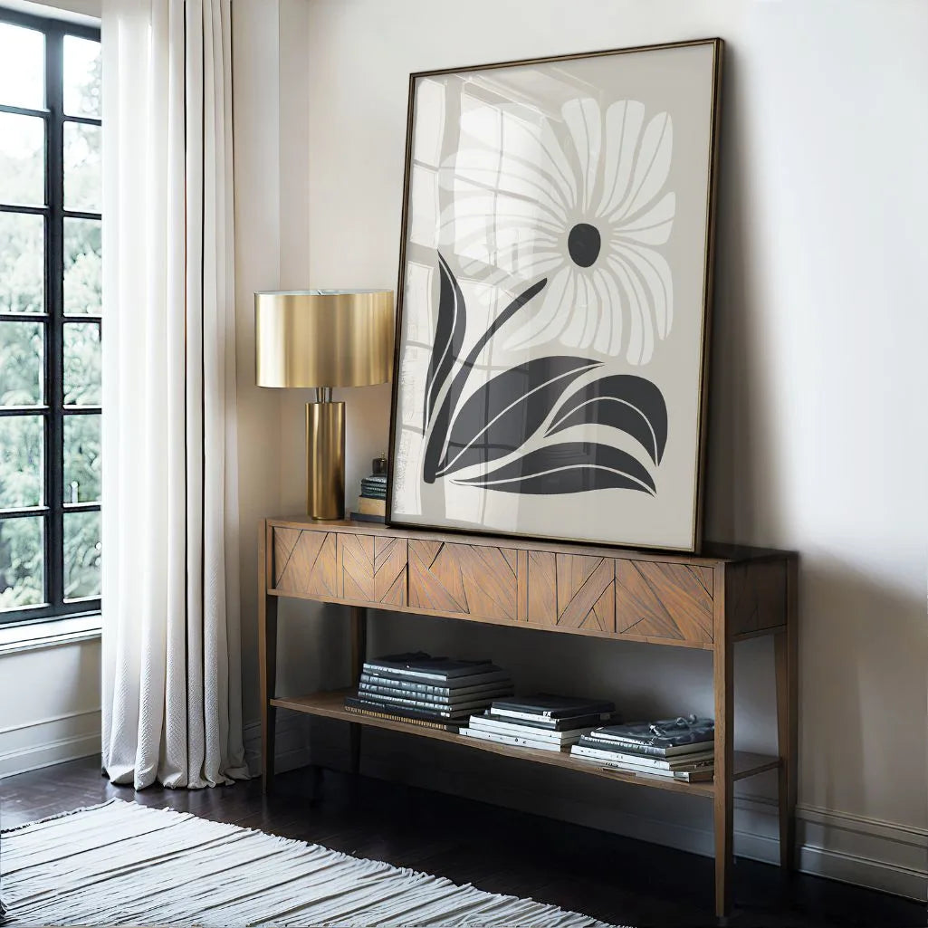 botanischer poster im wohnzimmer minimalistische wanddekoration beige schwarz