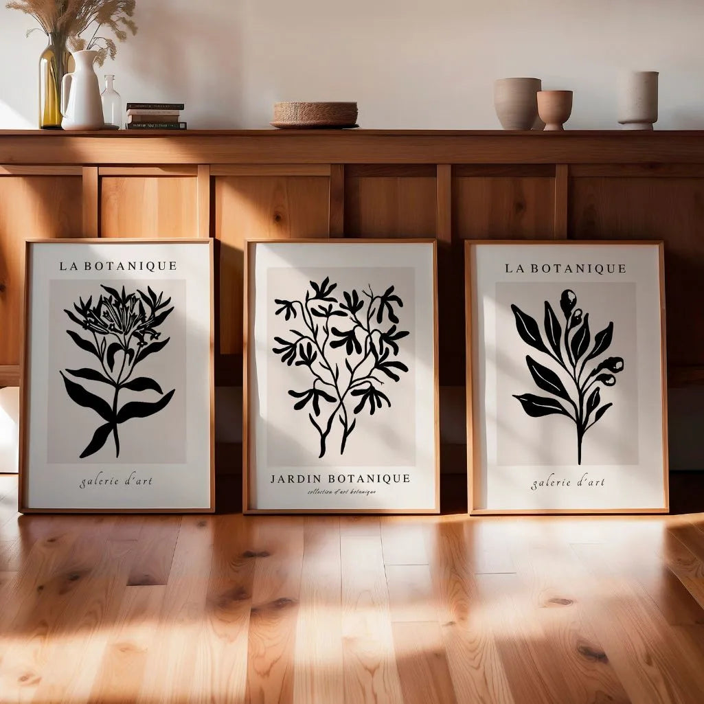 black botanical silhouette posters modern living room wall decor