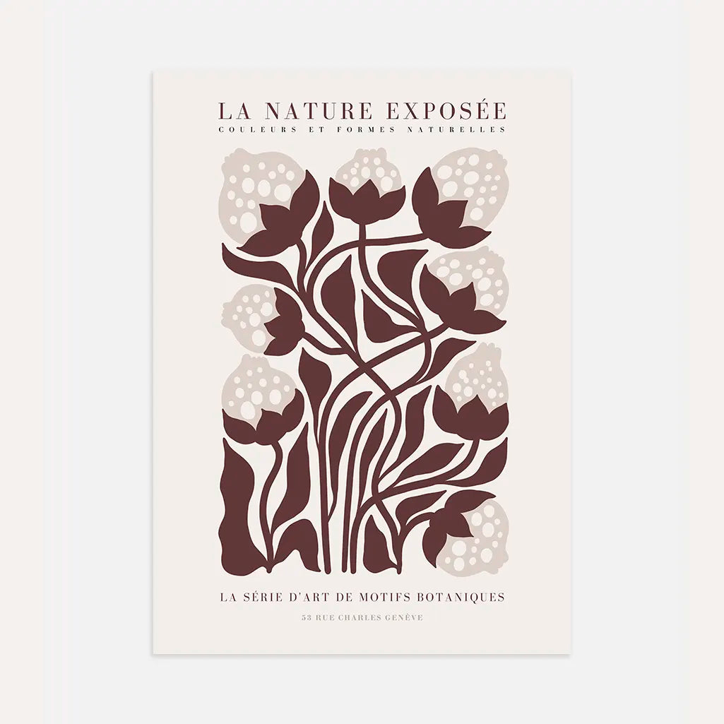 brown botanical floral motif poster neutral wall art