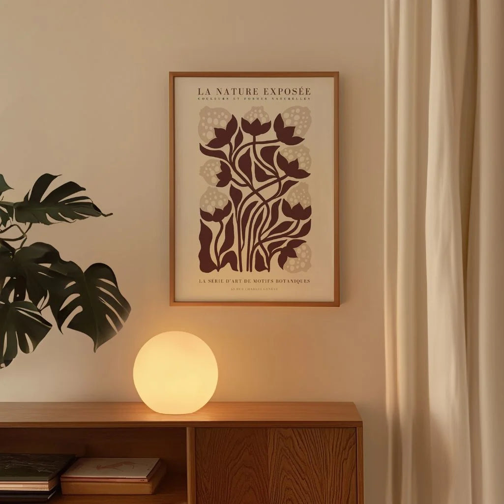 brown floral motif poster gallery wall neutral decor