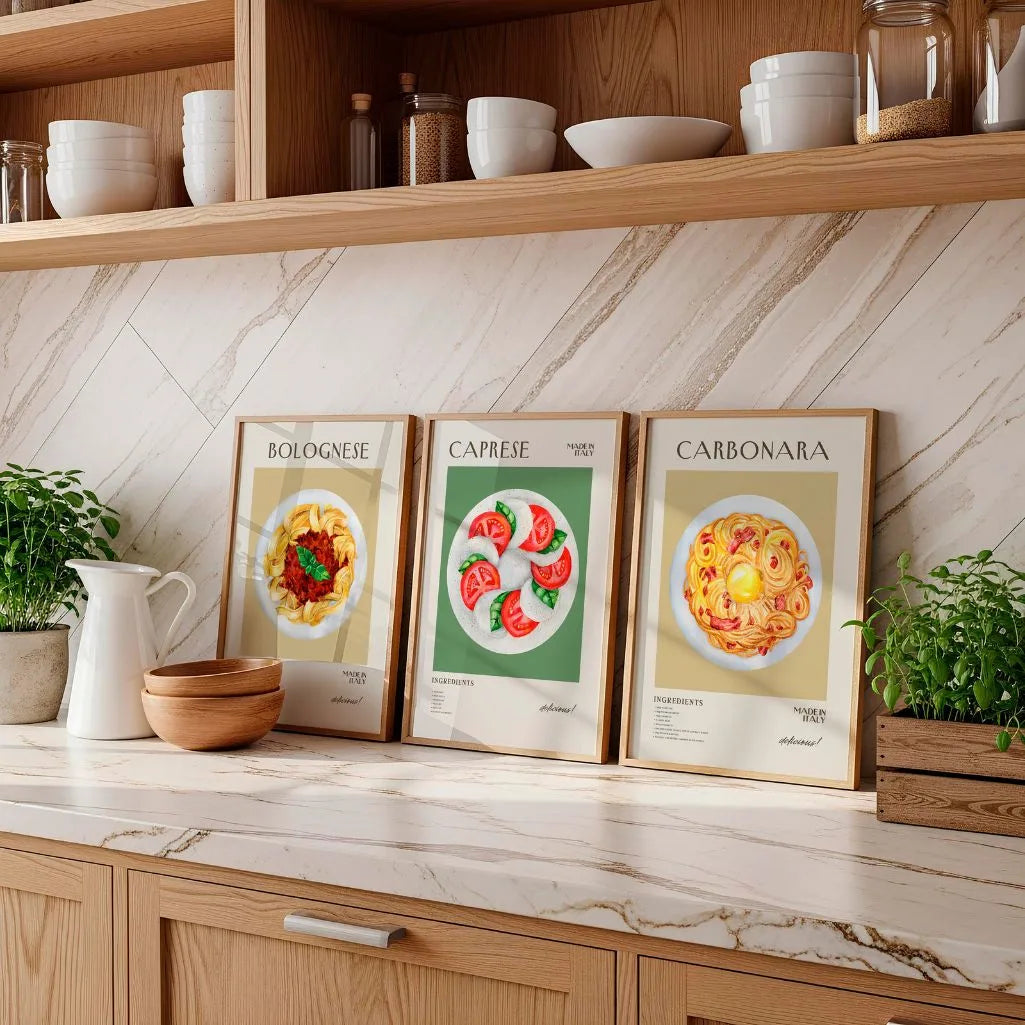 yellow beige carbonara recipe poster wall art for kitchen italian pasta decor