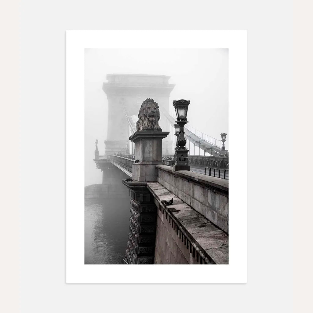 chain bridge in fog poster wall art