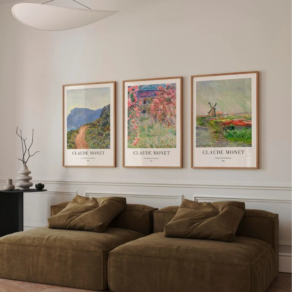 Claude Monet floral landscape poster set with soft colors for elegant interior decor