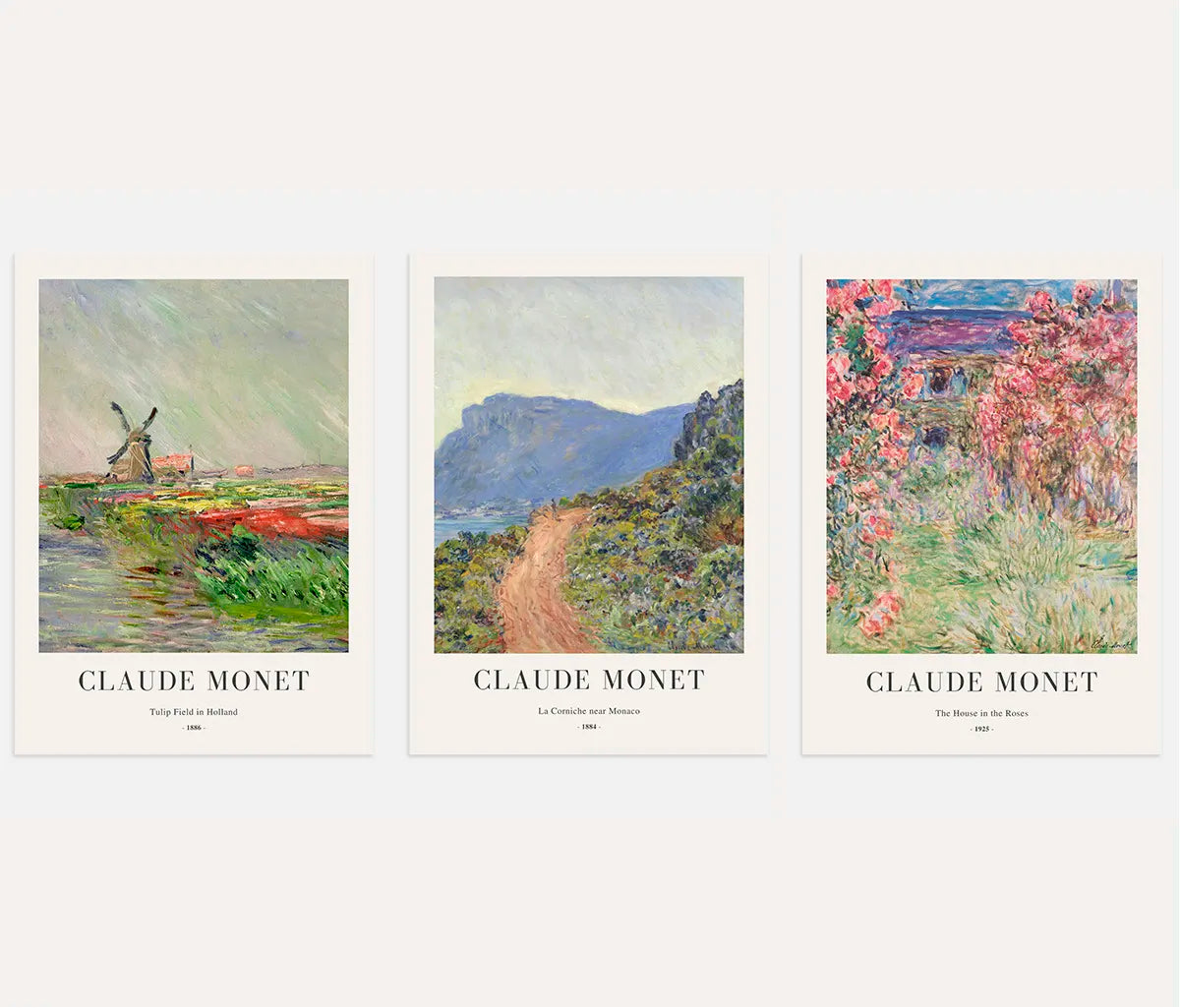 Claude Monet landscape poster set of 3 impressionist paintings for calm wall art decor