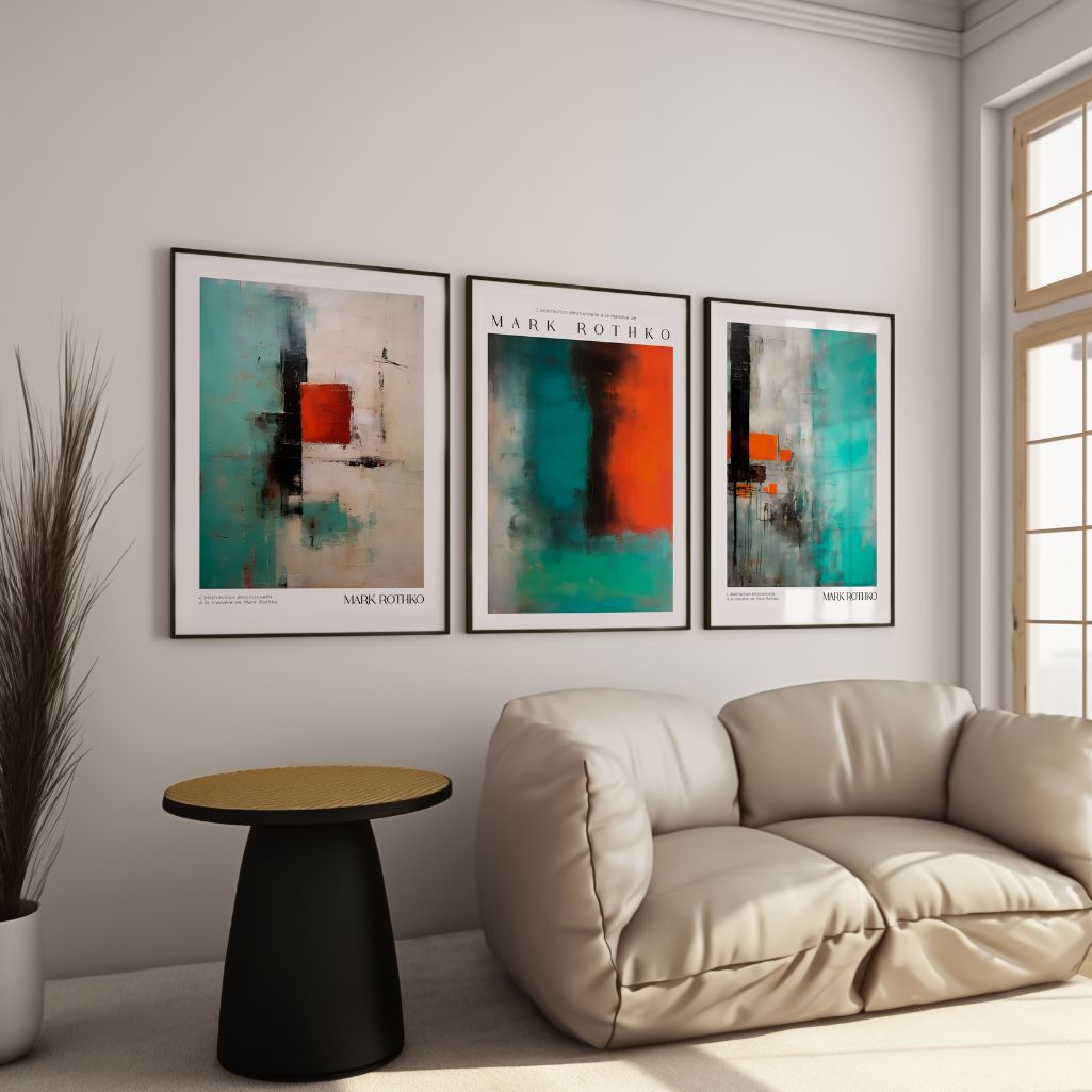 Contemporary wall art set with abstract color block composition